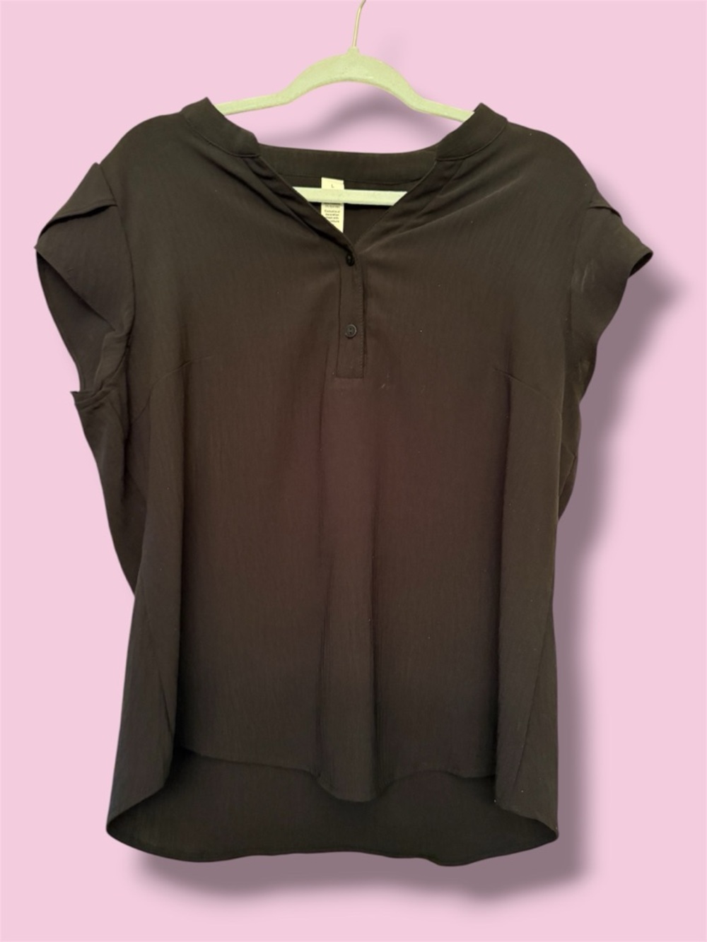Black Short Sleeve Henley Blouse - Women